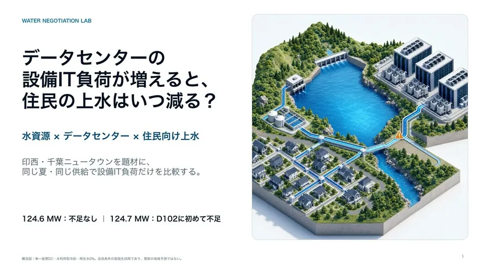 データセンターの設備負荷と上水の量の関係の発表画面